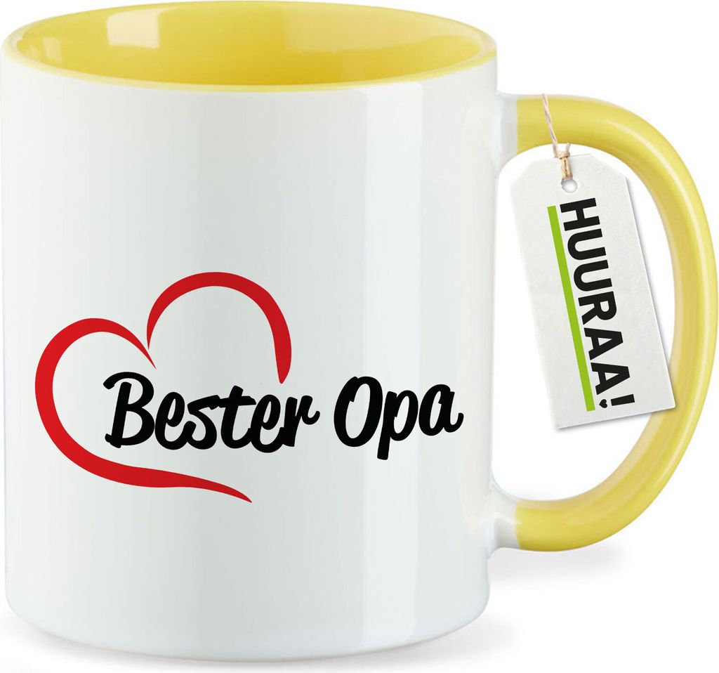 Huuraa Kaffeetasse Bester Opa Herz 330ml Gelb Keramik Kaffeebecher Geschenkidee
