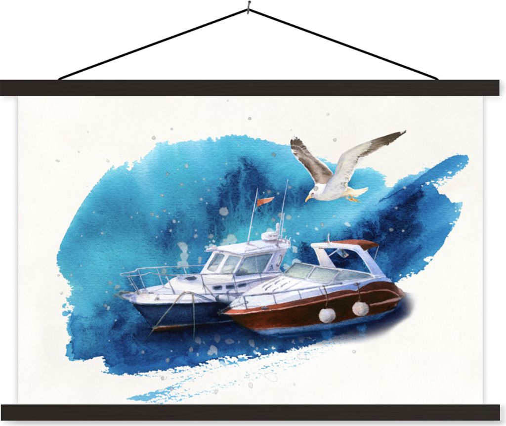 MuchoWow Textilposter Boot - Vogel - Meer 120x80 cm mit schwarzem Rahmen - Wanddeko