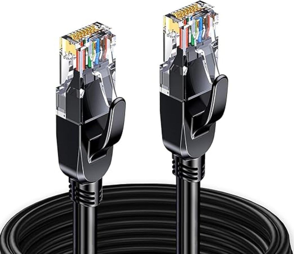 Elfcam - Cat 7 LAN Netzwerkkabel Ethernet RJ45 Geschirmt SFTP - 50m (Rund Schwarz), 10 Gbps, 600 MHz, 100% Kupfer, Ultra-Schnell, Störungsfrei, Id...