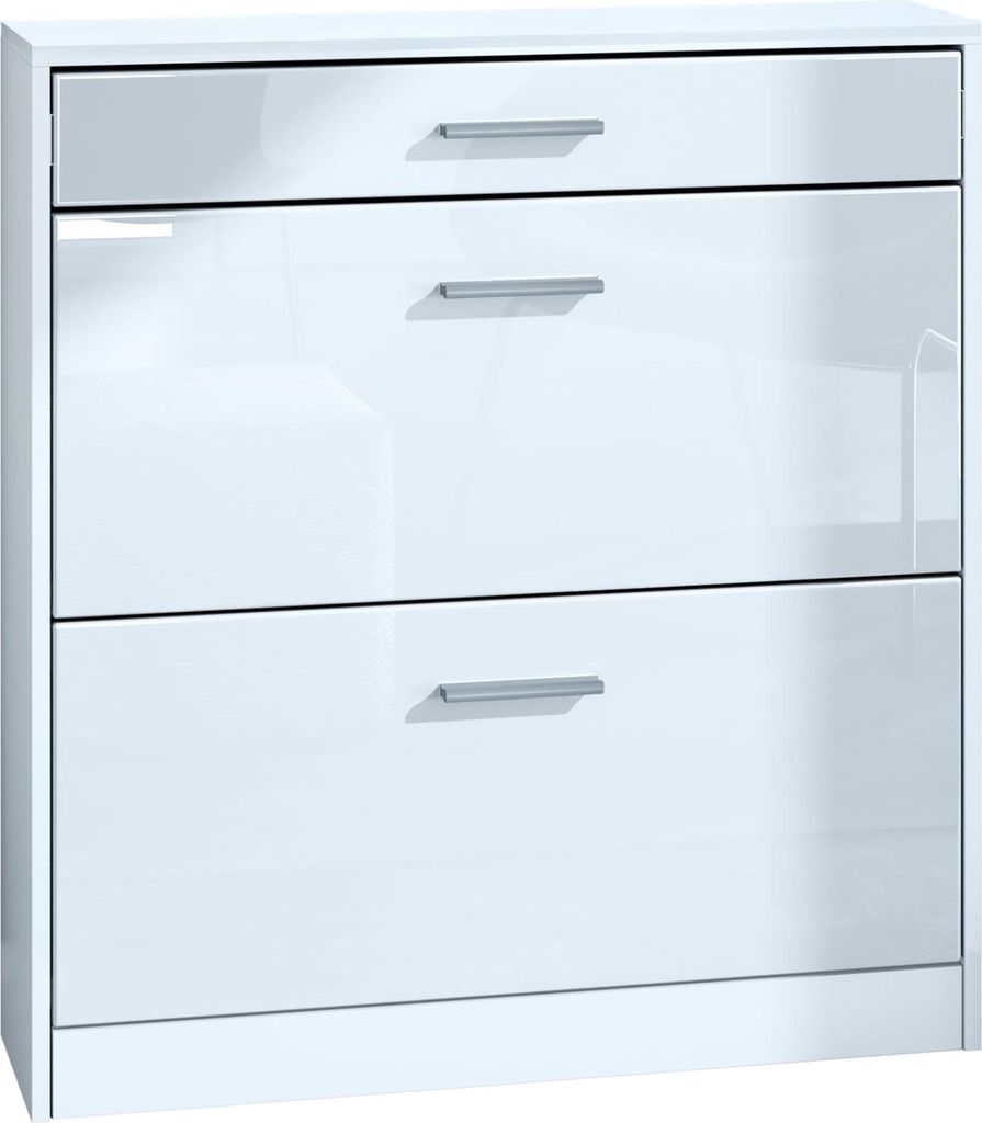 InnoFurn Schuhschrank Roma Schmal mit 2 Klappen und 1 Schublade, Platzsparender Schuhkipper Flurschrank für Diele Flur Garderobe, Weiß matt/Weiß...
