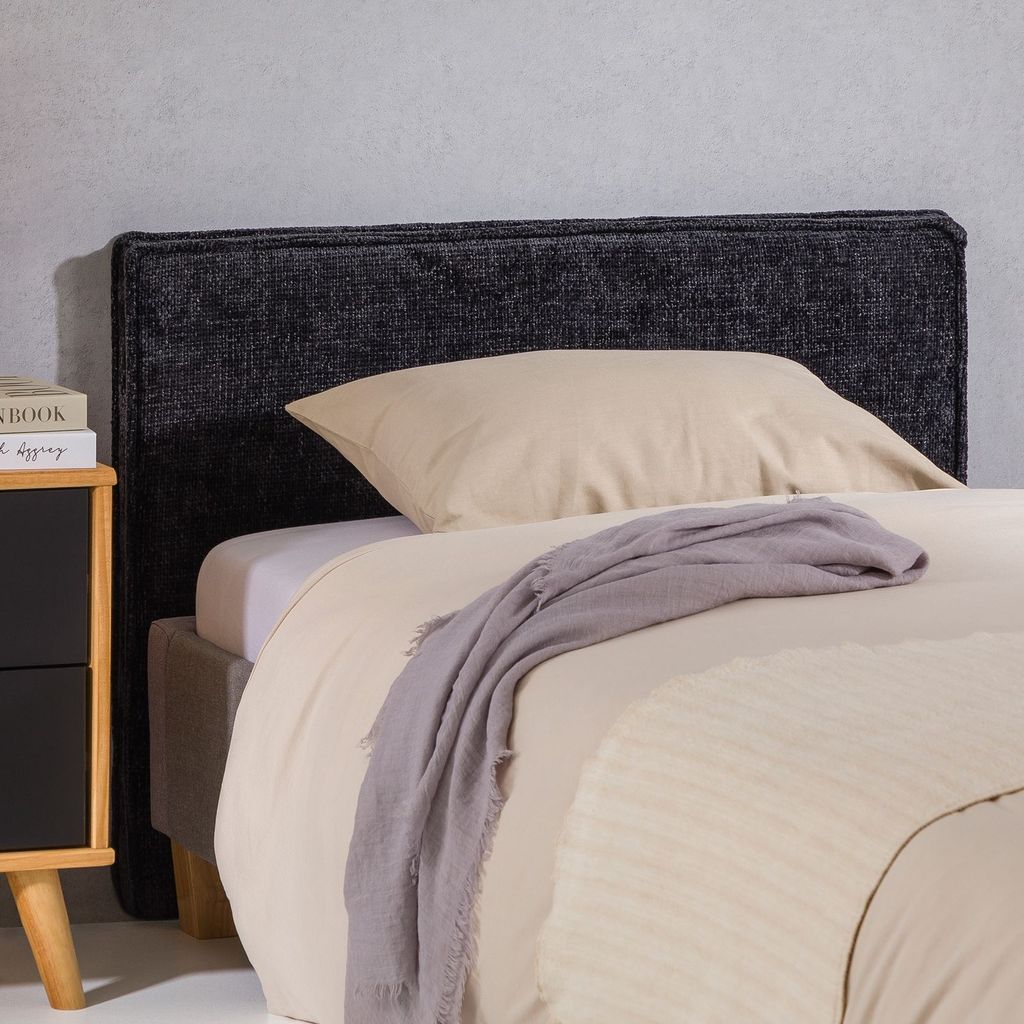 Kopfteil YOLAN 90cm schwarz - Headboard mit hochwertigem Stoffbezug, weiches Headboard, Bettrückwand, gemütliches Bettkopfteil