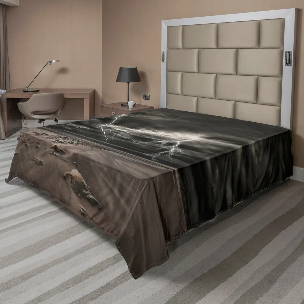 Drap de Lit Anti-Plis et Respirant Motif Tempête Sable 244x205cm Gris