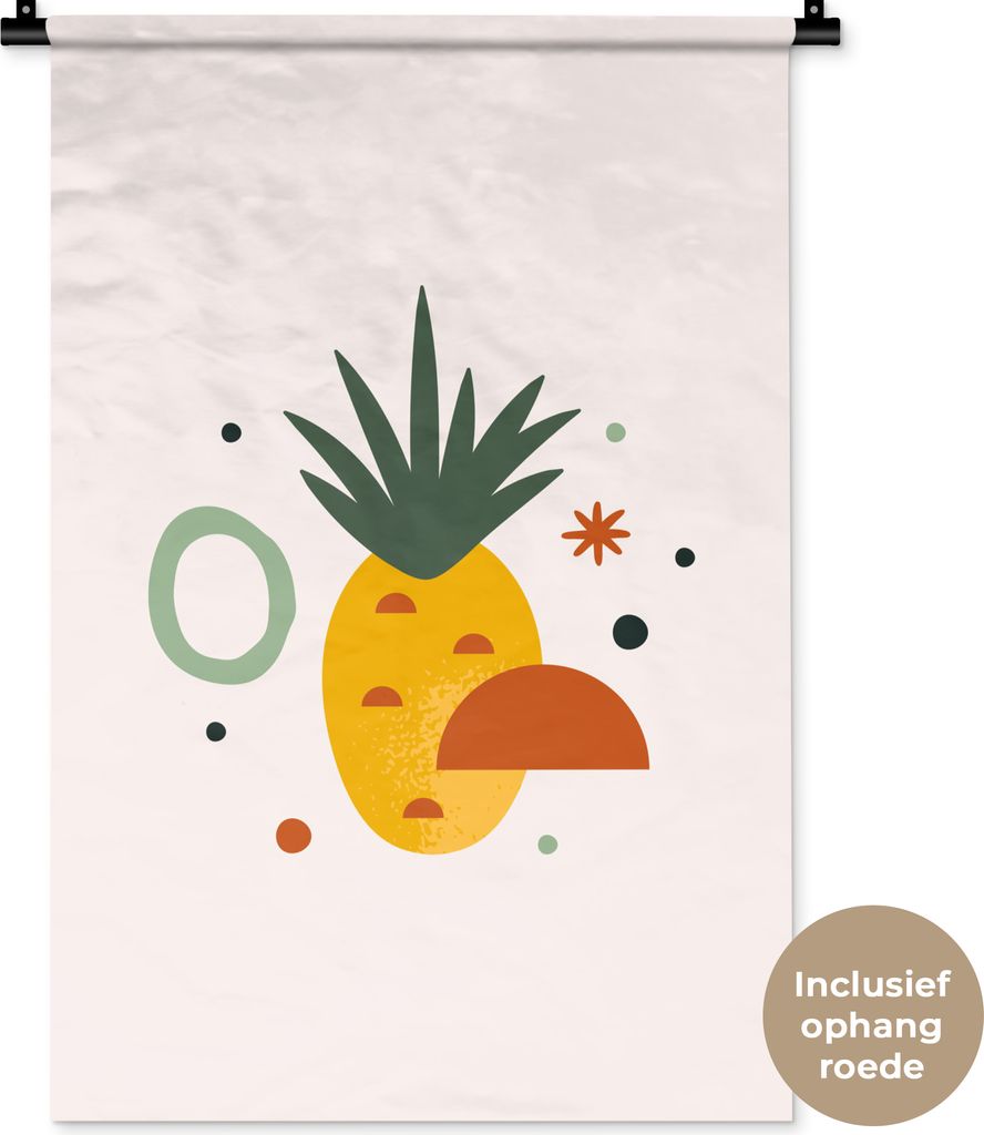 MuchoWow Wandteppich Wandbehang Ananas - Obst - Einfach 60x90 cm Tapisserie Dekoration Wandtuch - Foto-Teppich - Abwaschbar