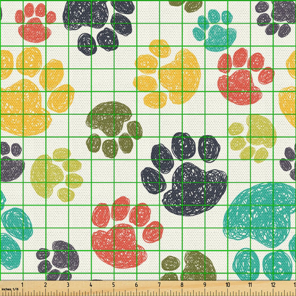 ABAKUHAUS Hundeliebhaber Gewebe als Meterware, Nette Handgezeichnete Tatzen Zeichnung Druck Gekritzel Muster Art Kinder, 1 M (148 x 100 cm), Mehrfa...