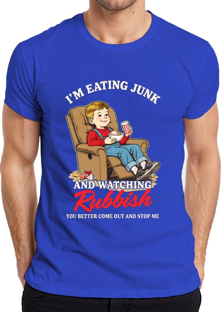 I'M EATING JUNK AND WATCHING Rubbish lustig kind filmabend snack Herren T-Shirt, Blau, M