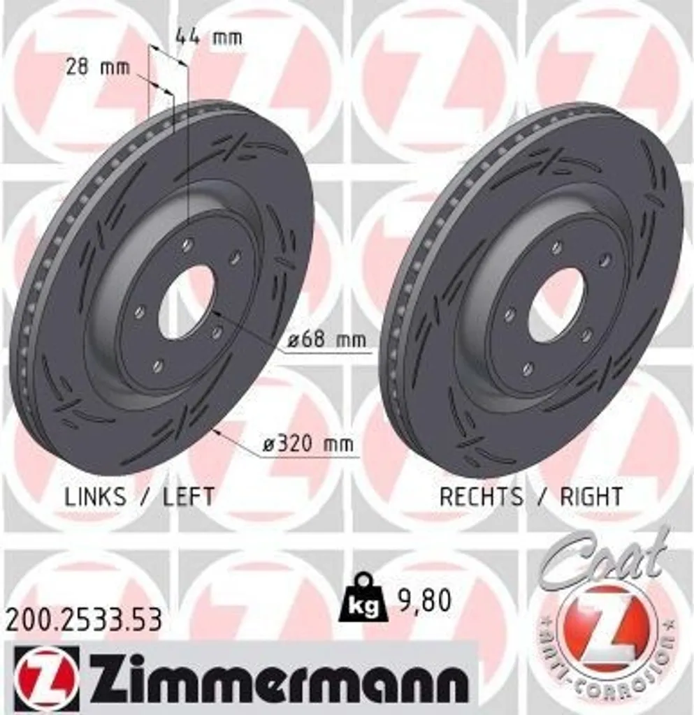 Finis les bruits : disque de frein Zimmermann 200.2533.53 Koleos II
