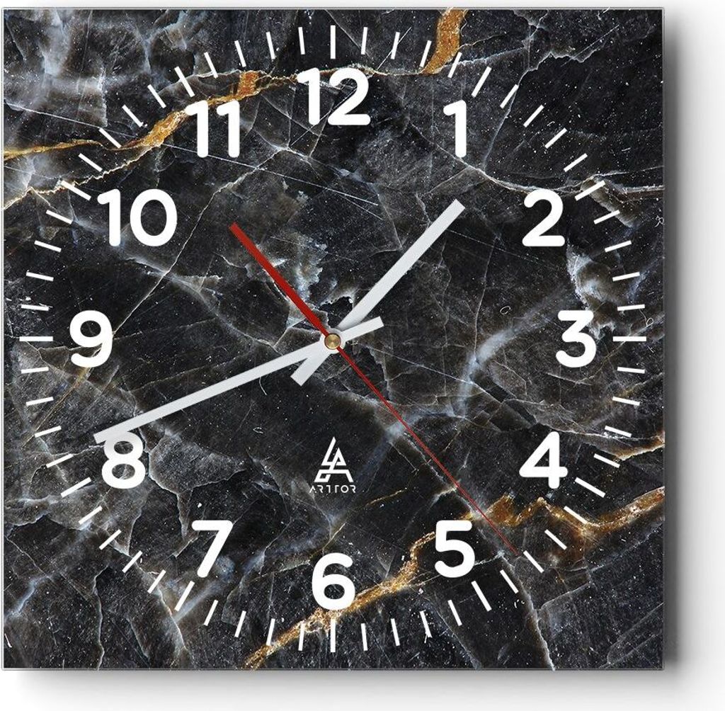 Wanduhr - Quadrat - Glasuhr - Marmor Stein Schwarz - 30x30cm - Schleichendes Uhrwerk - Lautlos - zum Aufhängen bereit - Dekoration Modern - Wandde...