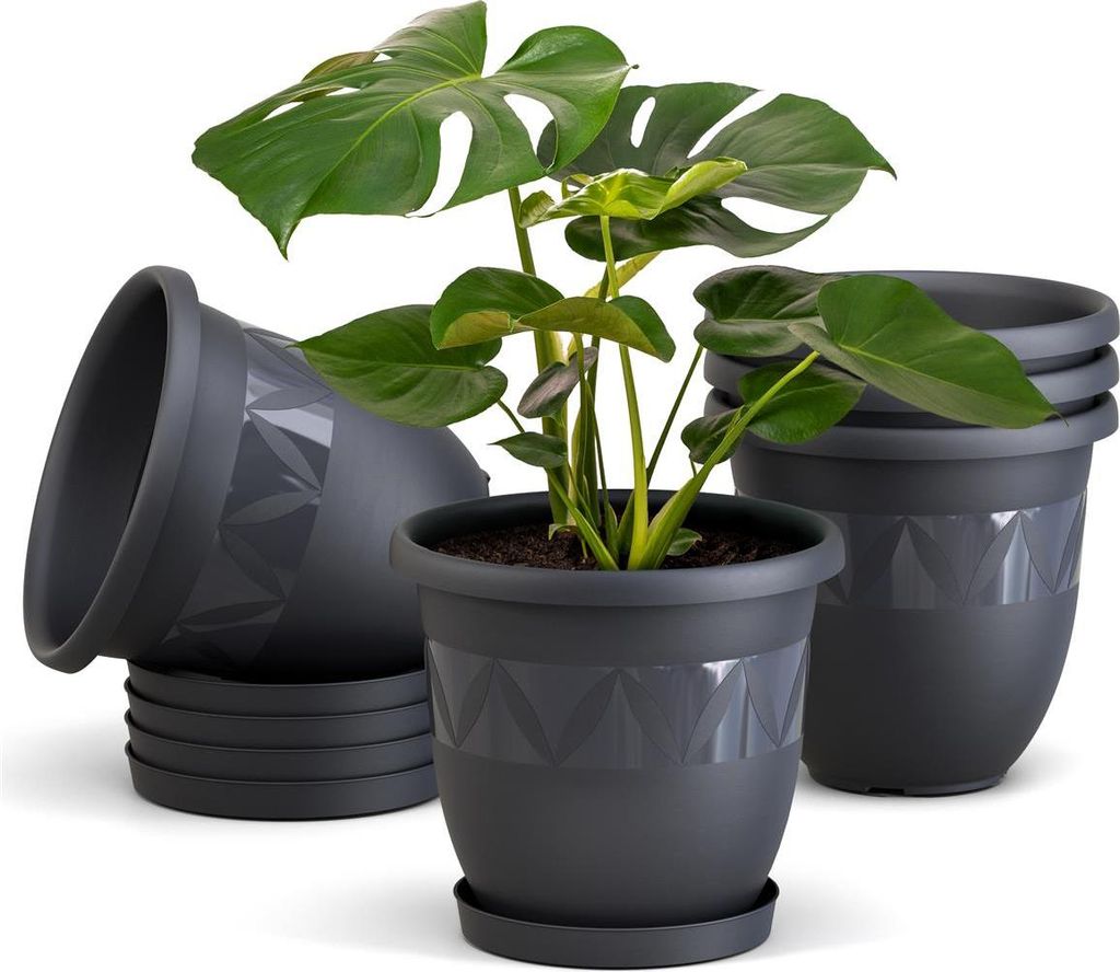 Plastard Blumentopf 5er Set Ø18 cm mit Untersetzer Anthrazit - Pflanzkübel