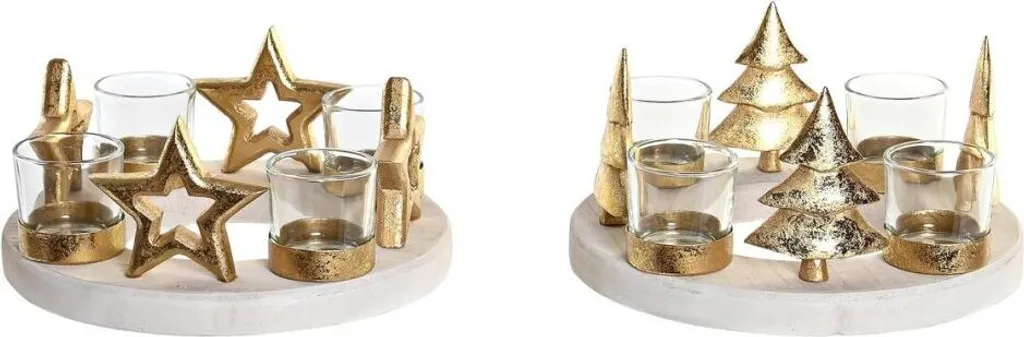 Bougeoirs de Noël en métal or et bois naturel 21cm - Set de 2 supports