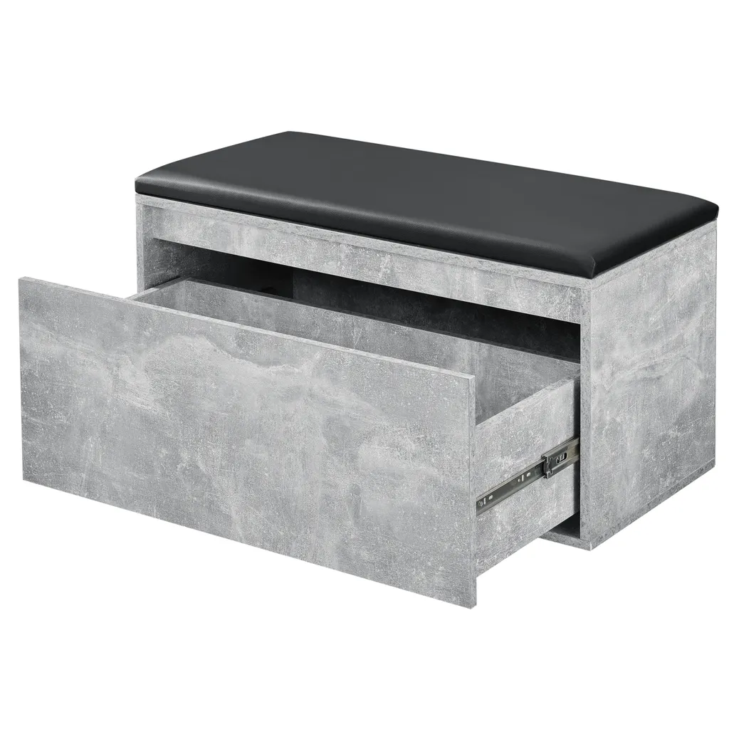 Banc de rangement aspect béton et noir 80 cm Degerfors avec tiroir chic