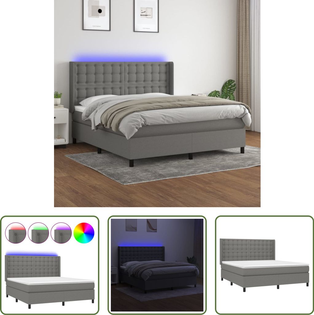 The Living Store Boxspringbett mit Matratze & LED Dunkelgrau 180x200 cm Stoff