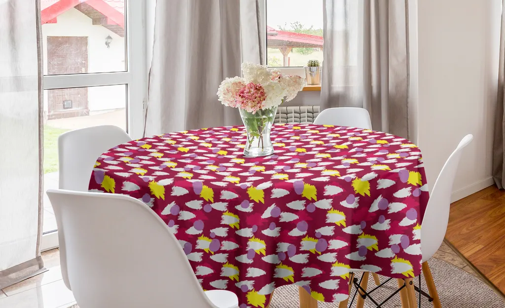Tovaglia Rotonda 150 cm Lavabile Abakuhaus: Giallo e Bianco Grunge
