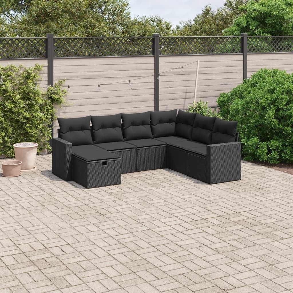 Maison Exclusive - 7-tlg. Garten-Sofagarnitur mit Kissen Schwarz Poly Rattan