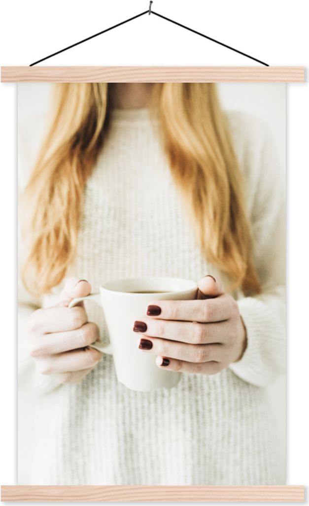 MuchoWow Textilposter Kaffee - Winter - Pullover 40x60 cm mit holzfarbenen Rahmen - Poster