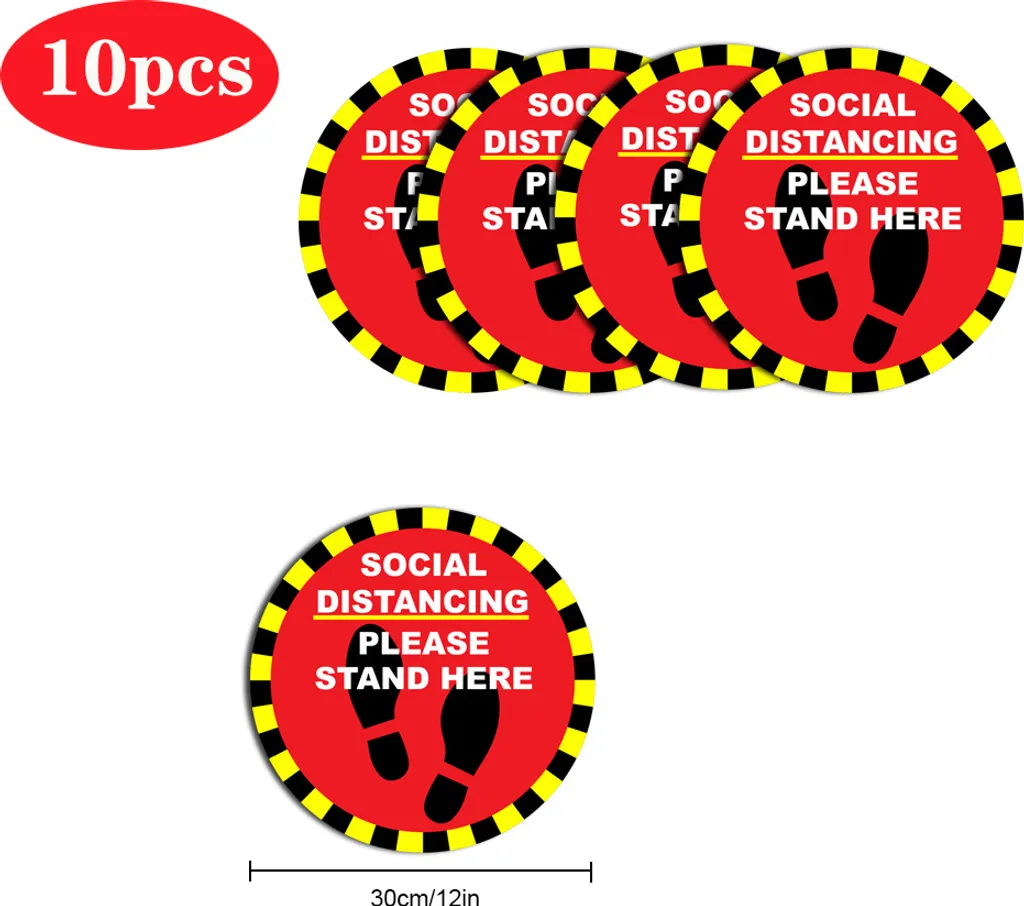 5pcs/10pcs Decalcomanie del pavimento di distrazione sociale per gli avvisi di sicurezza Marcatore di DISTRAZIONE SOCIALE PER FAVORE FERMATI QUI 10pcs