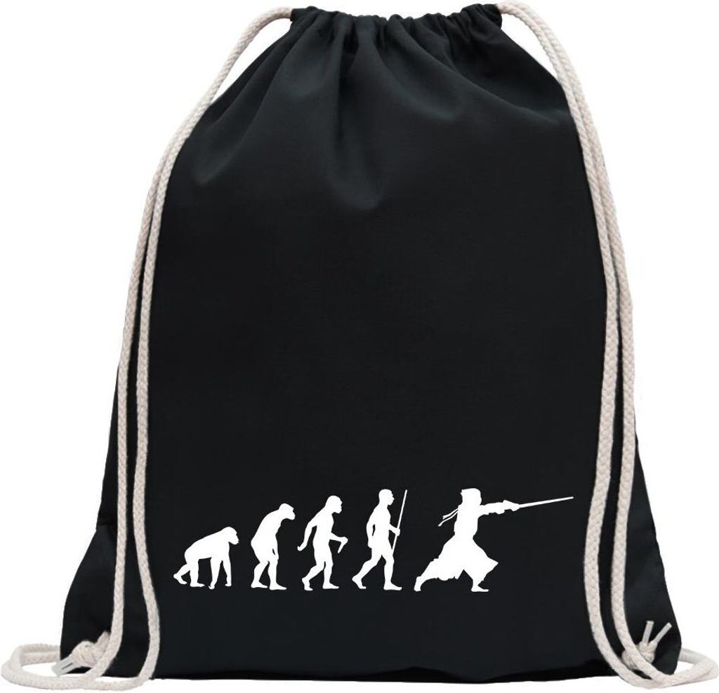 Kiwistar - Turnbeutel - schwarz - Kendo Kenjutsu Evolution - Fun Rucksack Sport Beutel Gymsack Baumwolle mit Ziehgurt