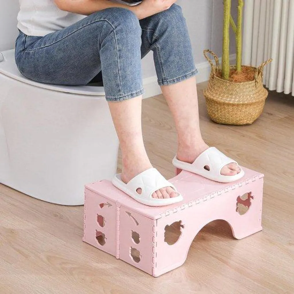 Tabouret de toilettes pliable ergonomique rose pour adultes et enfants