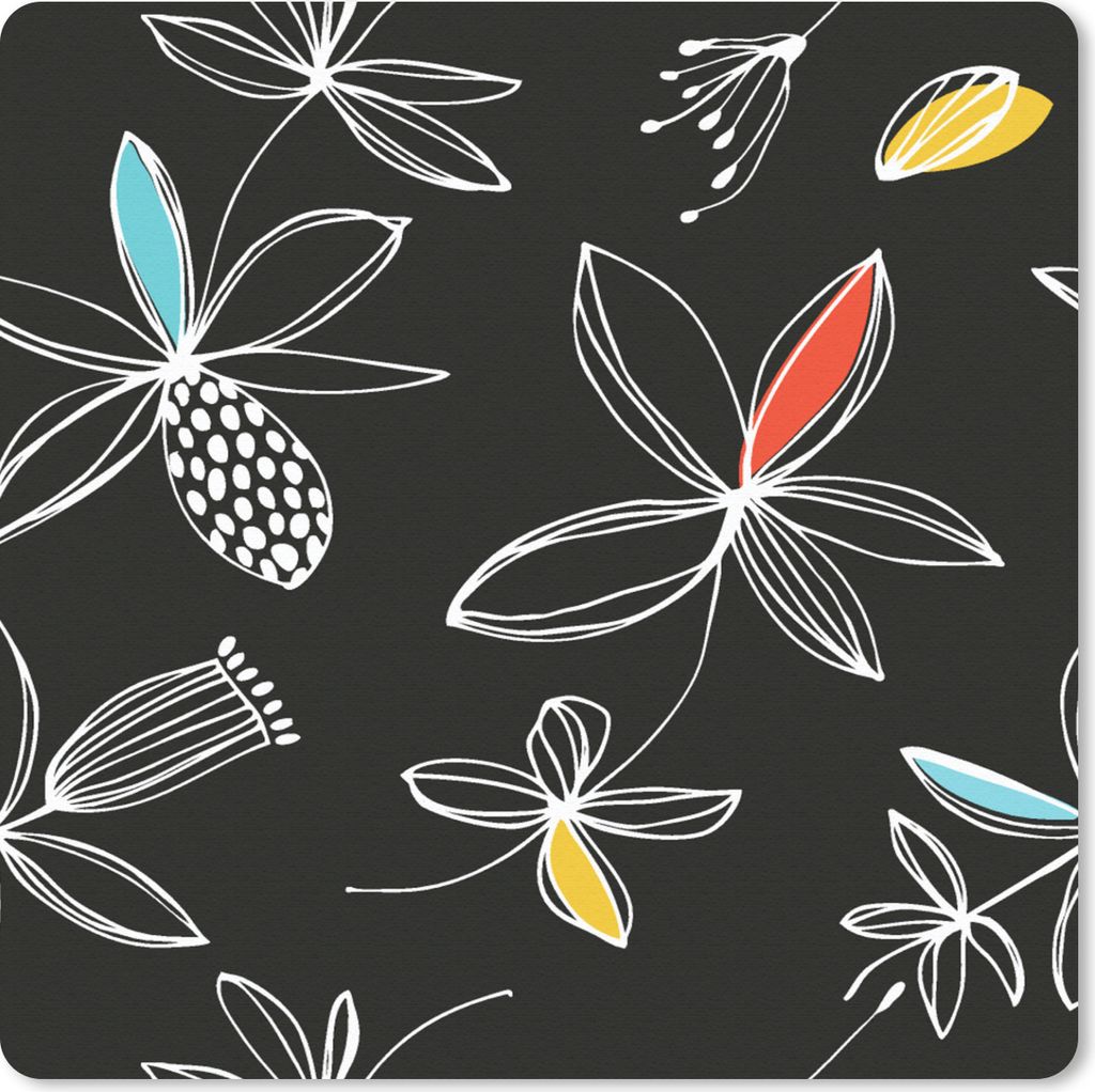 MuchoWow Mauspad Mousepad Blumen - Linienkunst - Muster 30x30 cm - Mousepads - Maus Mat - Pad - Mausunterlage - Gaming