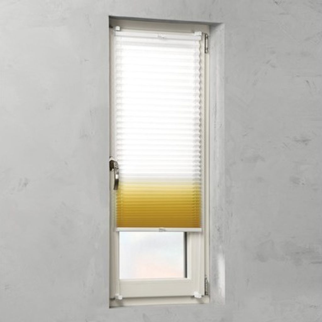 SOLUNA Faltenplissee mit Seitenverspannung ohne Bohren Farbverlauf weiß/orange 60x130 cm