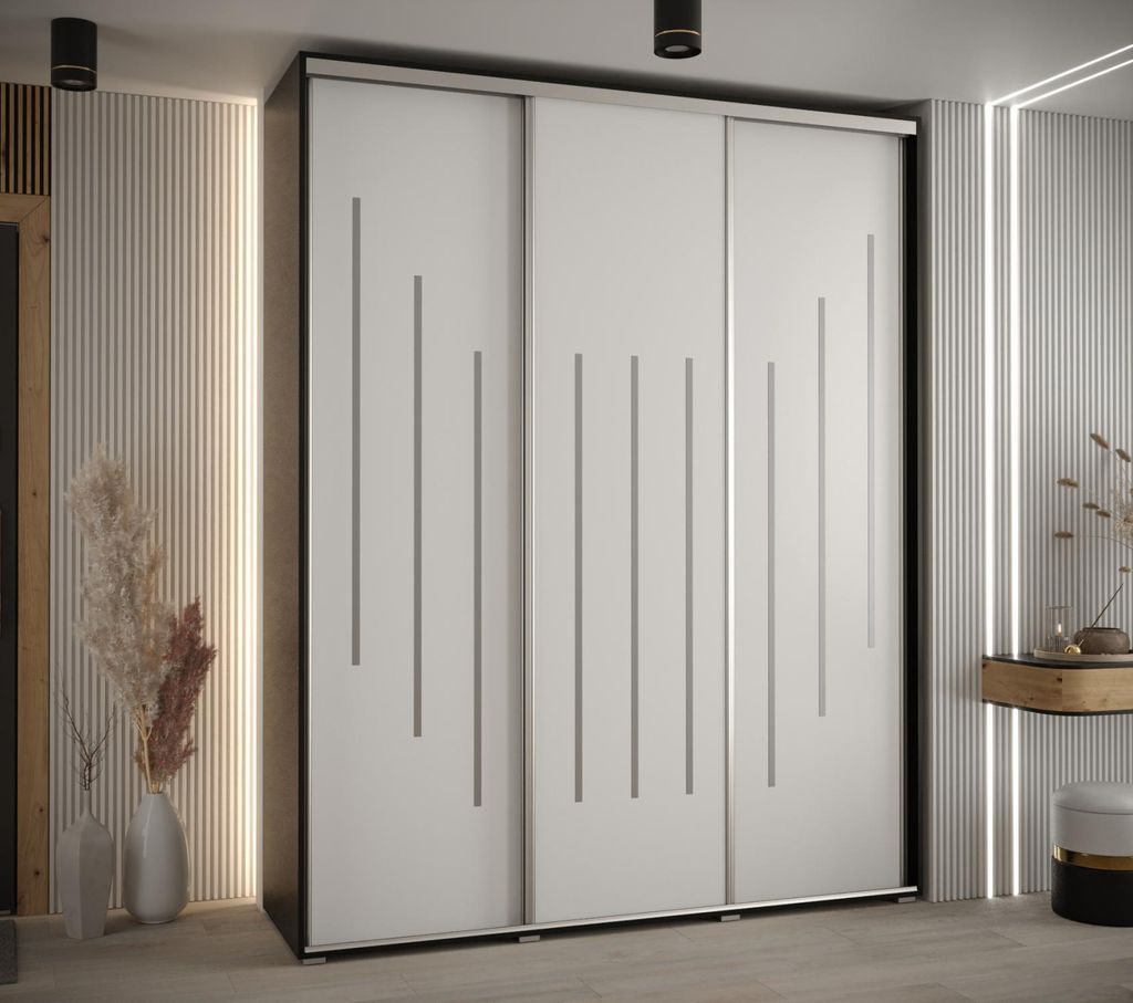 Kleiderschrank ASIRI 8 – 200/45 cm, schwarz/weiß/silber