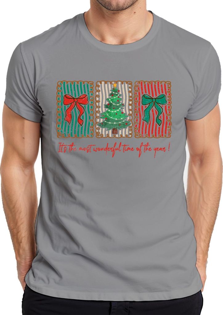 It's the most wonderful Weihnachtsbaum Schleife gestreift Retro Herren T-Shirt, Grau, 3XL
