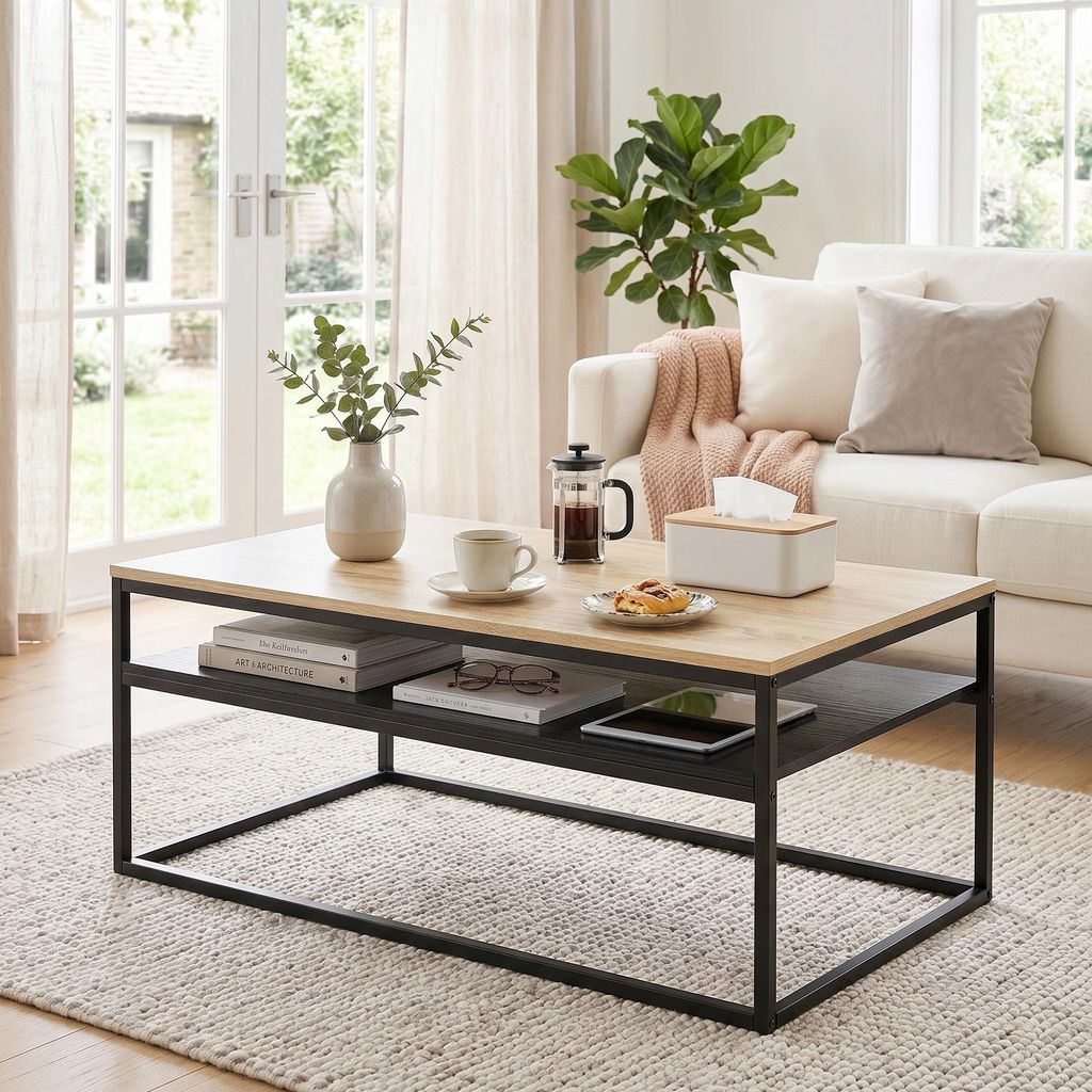 Couchtisch mit Ablage, Industriestil, Wohnzimmertisch Produktbild 