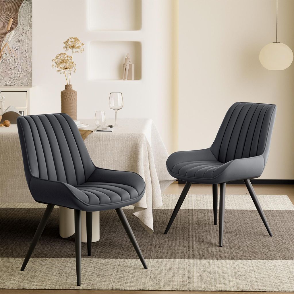 Hawthyhome Esszimmerstühle 2er Set bequeme Polsterstühle Küchenstuhl mit Rückenlehne Metallbeine Grau