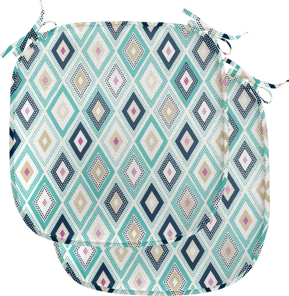ABAKUHAUS Türkis Polster für Esszimmerstühle, Dots Rhombus Diamant, Dekoratives wasserfestes Kissen mit Riemen für Küchensitze, 40 cm x 40 cm-...