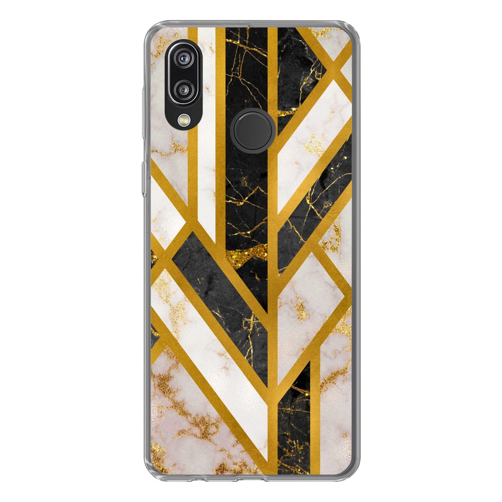 MuchoWow Handyhülle Schutzhülle Hülle für Huawei P20 Lite (2020) Marmor - Gold - Glitzer - Luxus Silikon Softcase Handy Hülle - Kartenhalter