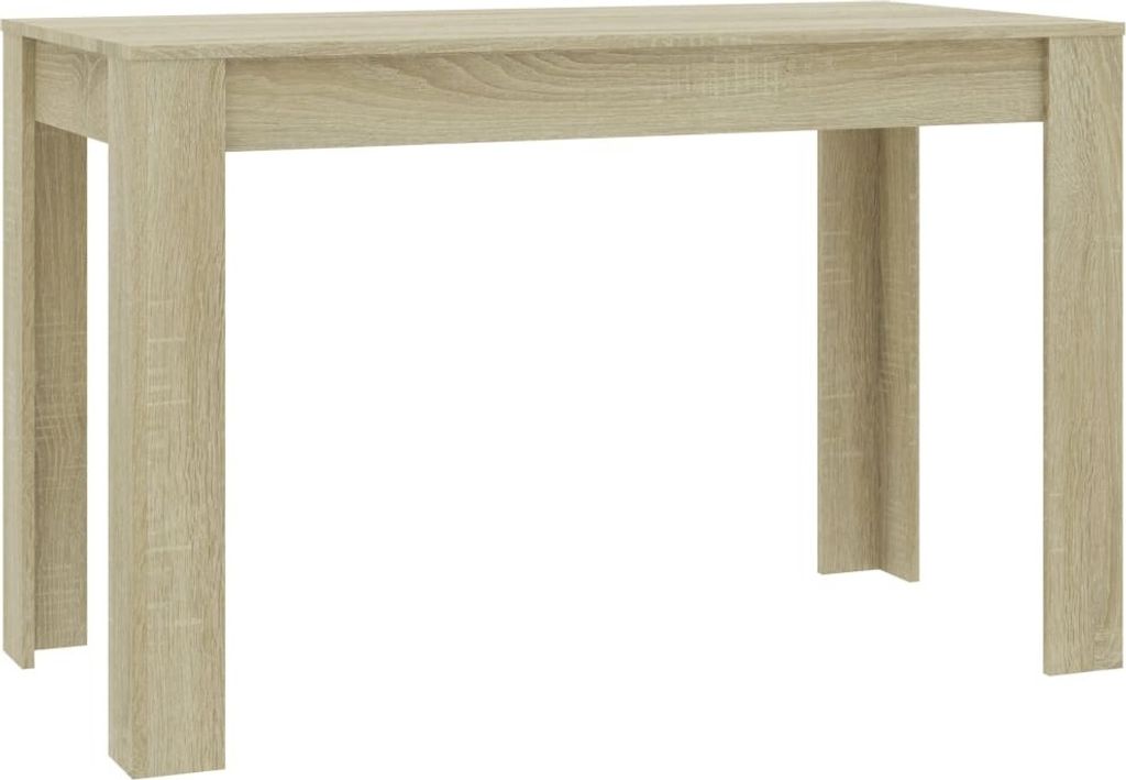 A simple, clear product shot of a wooden dining table against a white background.