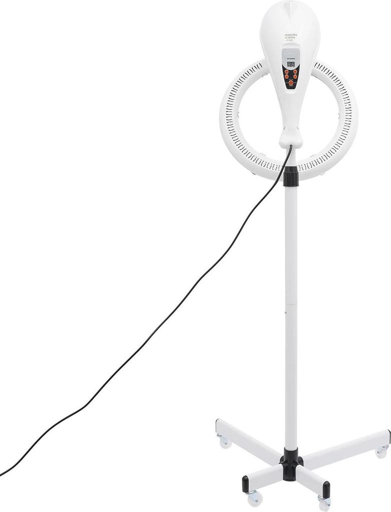 Stand-Salon-Haartrockner - Infrarot-Farbprozessor - 950 W - LCD-Display - Höhe 157–178 cm - Kopf Ø 47 cm - Kabel 2,5 m - USB-Strom - Weiß