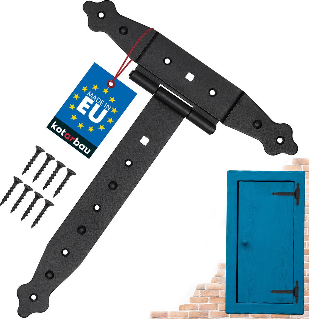 KOTARBAU Kreuzgehänge 250mm Ladenband Scharnier Band Platte Baubeschlag Torbeschlag Holzverbindung Werfgehänge T-Band T-Scharnier Pulverbeschic...