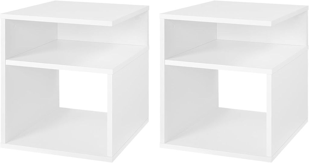 EUGAD 2 x Nachttisch, Beistelltisch, mit 2 offene Fächer, 35x41x35 cm, Weiß