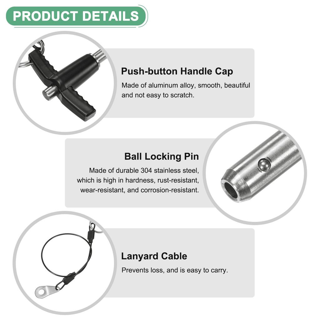 2er-Pack T-Griff-Sicherungsstifte, 1/4"(6mm) Durchm. 1-31/32"(50mm) Verwendungsl?nge Druckknopf-Schnellspannstifte mit Tragekabel fš¹r Maschine [...