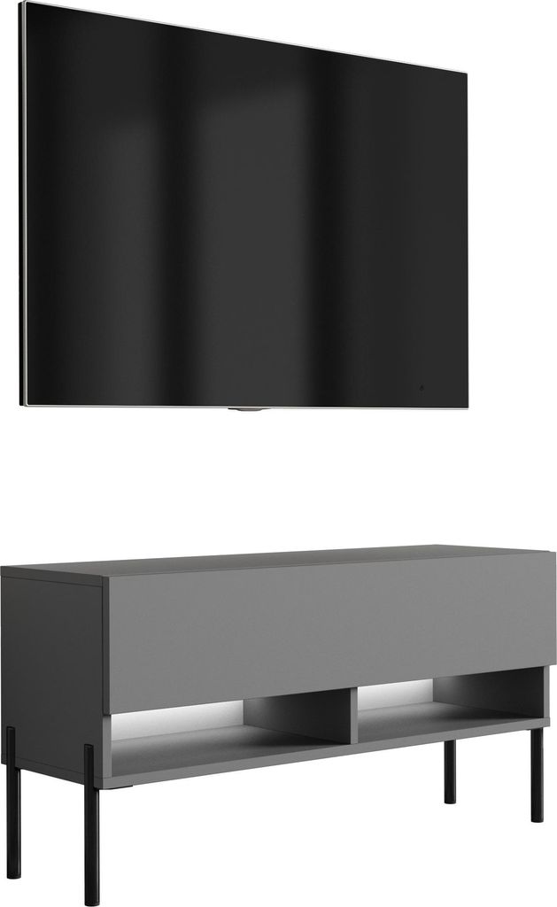 TV-Lowboard 100 cm Anthrazit, gerade schwarze Beine, weiße LED, 100 × 32 × 52 cm