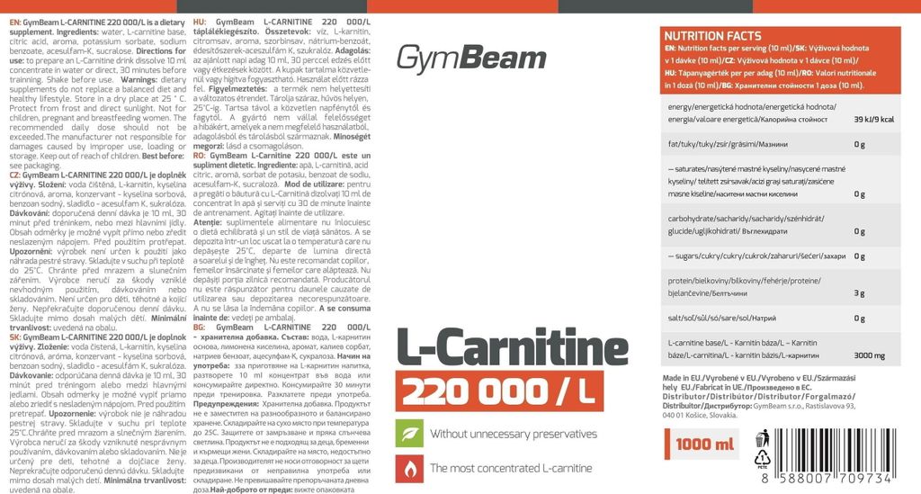 GymBeam L-Karnitin 1000 ml, orange