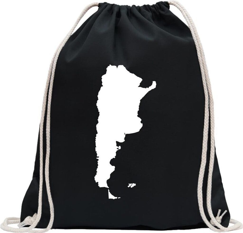 Kiwistar - Turnbeutel - schwarz - Argentinien Umriss Kontur - Fun Rucksack Sport Beutel Gymsack Baumwolle mit Ziehgurt
