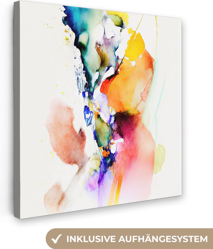 MuchoWow - Leinwandbilder - Aquarell - Regenbogen - Abstrakt - Kunst, Wandbild, Wanddeko Bilder Wohnzimmer, 90x90 cm