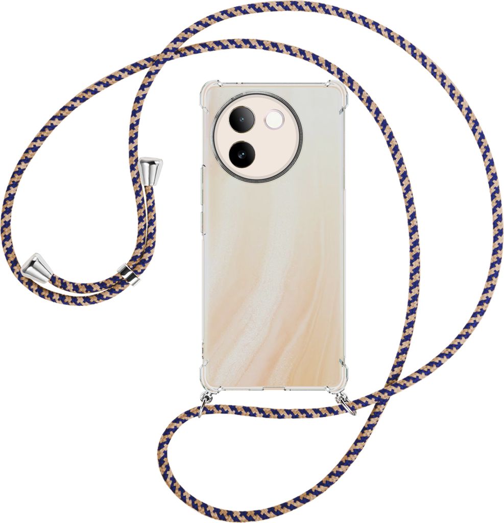 Handykette Backcover-Schutzhülle mit Band (Metall silberfarben) für vivo V30E 5G / V40 lite 5G - blau+beige