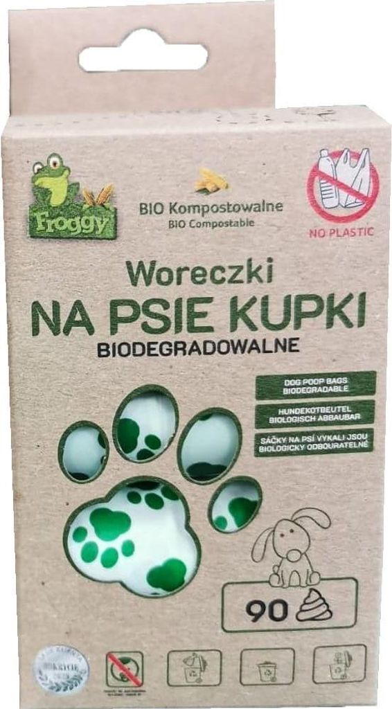 DOG DEAD BAGS (KOMPOSTIERBAR UND BIOLOGISCH ABBAUBAR) 6 ROLLEN 90 Stück - FROGGY