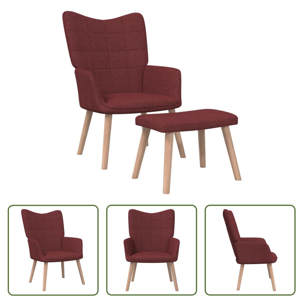 The Living Store Relaxsessel mit Hocker Weinrot Stoff