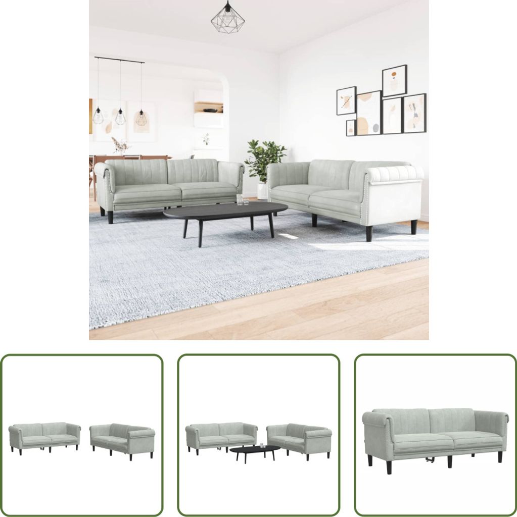The Living Store 2-tlg. Sofagarnitur Hellgrau Samt