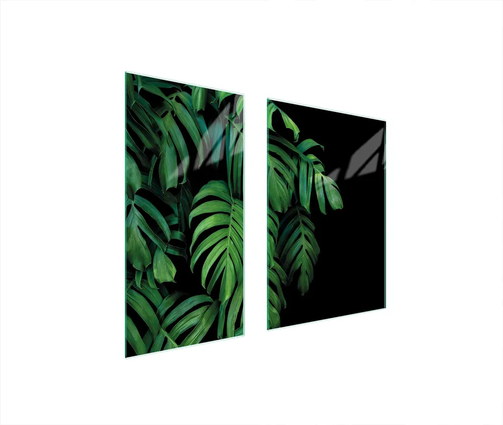 2 Piastre Vetro Coprifornelli 75x52 Tagliere Cucina Fogliame Verde