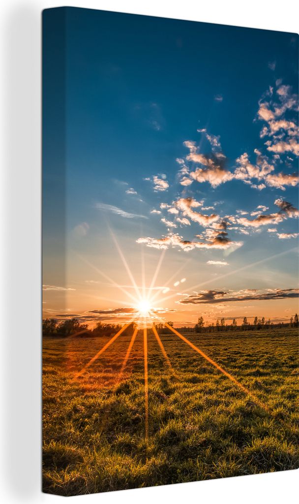 OneMillionCanvasses - Leinwandbilder - 90x140 cm, Sonnenuntergang - Natur - Wolken - Gras, Wandbilder Kunstdruck Wanddekoration - Foto auf Leinwa...
