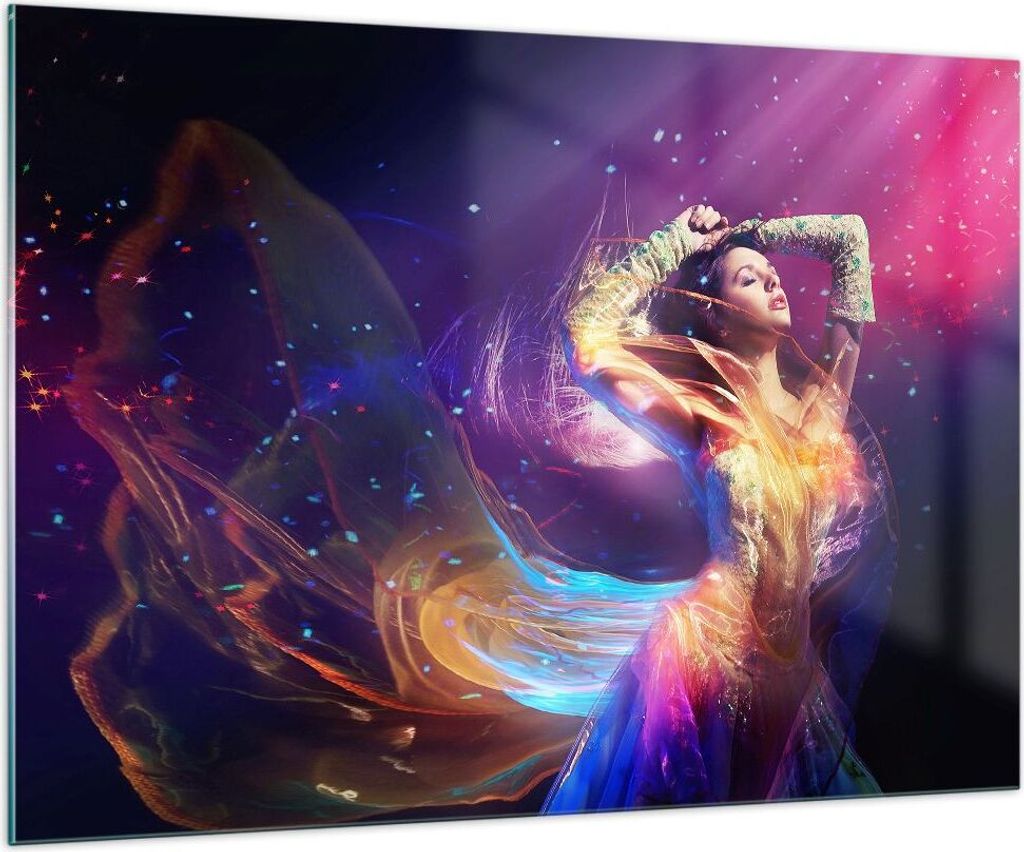Bilder auf glas - Schönheit Disco Mode Make-up - 100x70cm - Glasbilder - Wandbilder - Kunstdruck - zum Aufhängen bereit - Wanddekoration aus Glas...