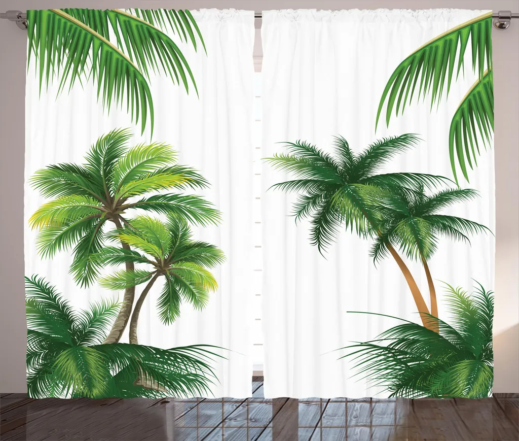 Rideau chambre à coucher palmier exotique vert 280x225 cm occultant