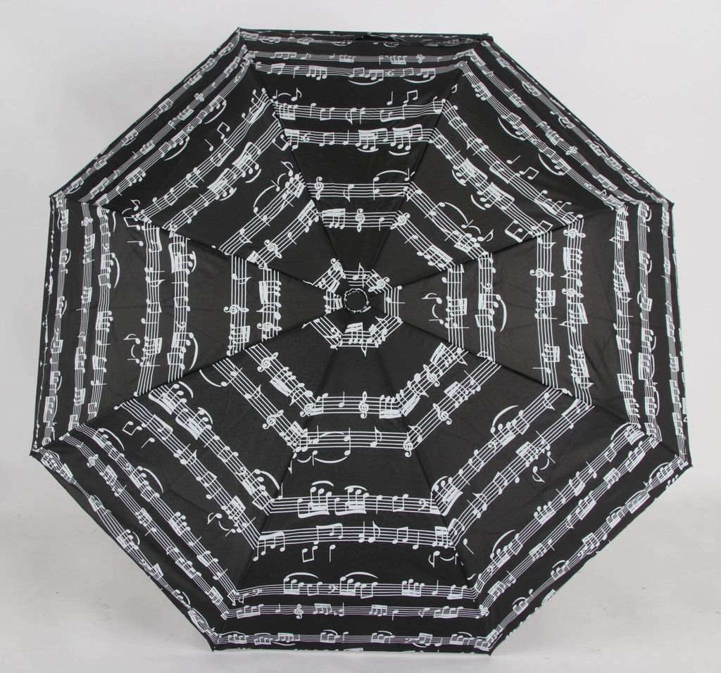 Teleskop Taschenschirm mit Schutzhülle 100 cm mit Notenmuster Fiberglasgestell Schwarz