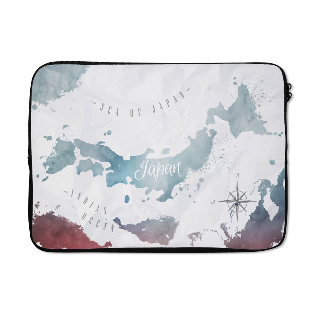 MuchoWow Laptop Hülle 13 Zoll Weltkarten - Japan - Silber Laptoptasche - Laptophülle - Sleeve - Rundumschutz