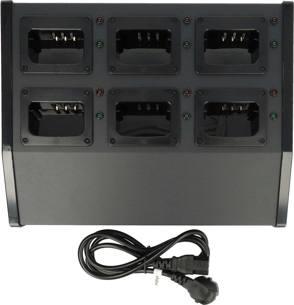 vhbw 6-fach Ladegerät kompatibel mit Kenwood TK-3200P, TK-3200LP, TK-3200L-U15P, TK-3200-U2P Funkgerät-Akkus - Ladestation + Stromkabel, 9 V, 6 A