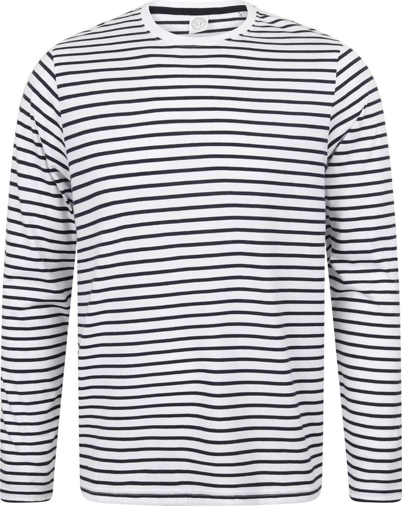 Skinni Fit Uni Langarm Streifen T-Shirt PC3557 (XL) (Weiß/Oxford Marineblau)